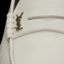 Mocassins SAINT LAURENT Cuir crème Semelle noire logo YSL Or