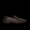 Mocassins SANTONI penny cuir tresse marron chocolat