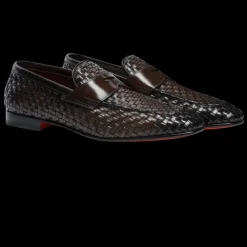 Mocassins SANTONI Penny cuir marron chocolat tressé