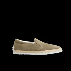 Mocassins TOD S Slip on cuir velours beige semelle corde