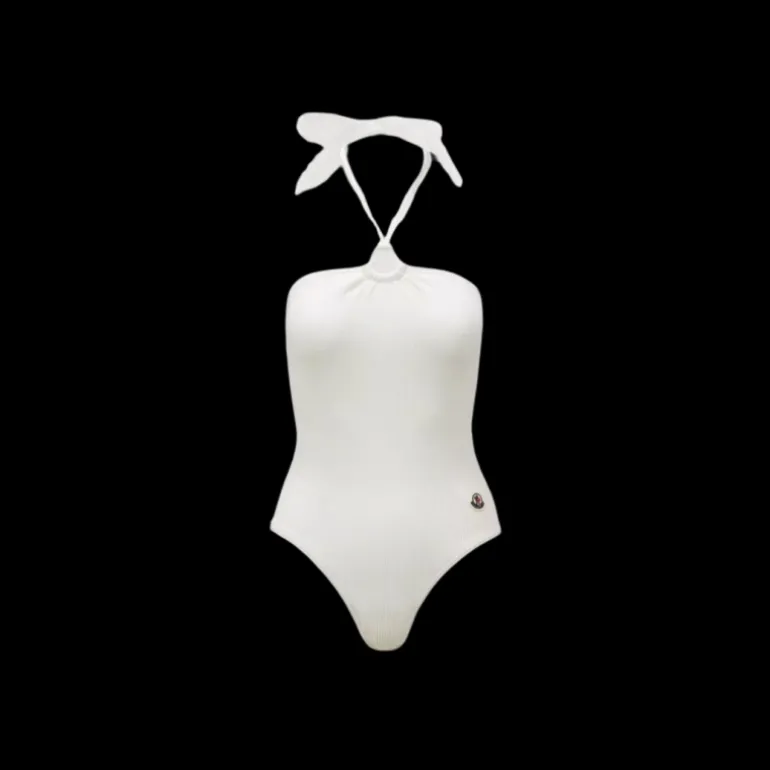 MONCLER Maillot de bain une pièce blanc anneau lien cou