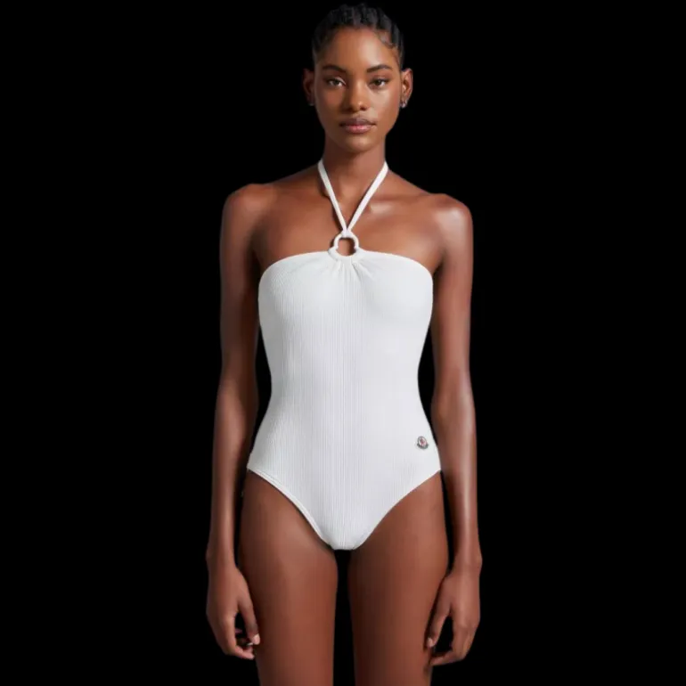 MONCLER Maillot de bain une pièce blanc anneau lien cou
