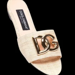 Mules Raphia Bianca logo DG Or