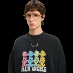 PALM ANGELS Sweat-shirt col rond Crossroads Bears coton noir oursons multicolores