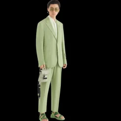 Pantalon à pince FENDI Lin vert clair broderie Fendi Roma