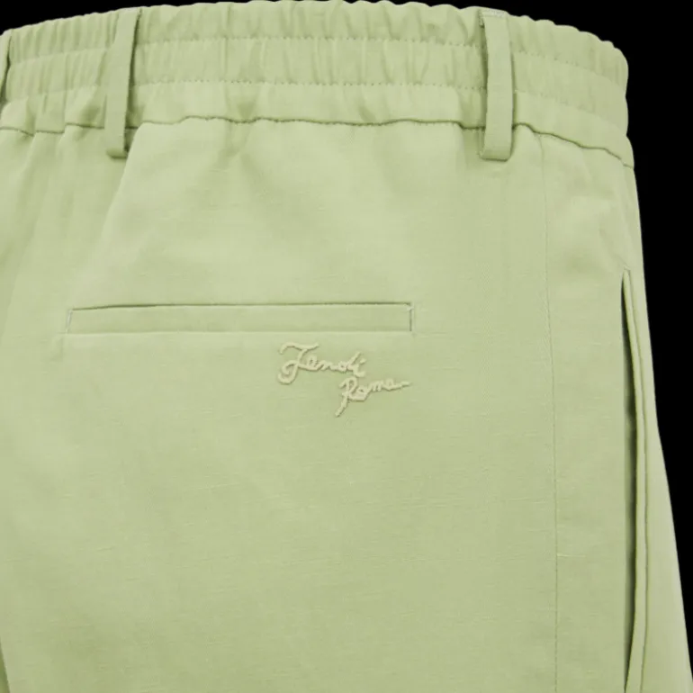 Pantalon à pince FENDI Lin vert clair broderie Fendi Roma