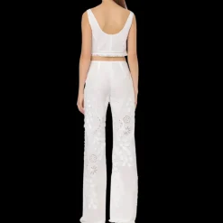 Pantalon ALBERTA FERRETTI Sangallo coton blanc broderie fleurs franges