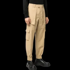 Pantalon ALEXANDER MCQUEEN cargo voile coton beige taille bas élastique poches