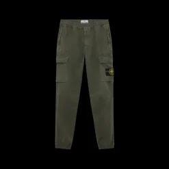 Pantalon cargo STONE ISLAND sergé de coton bio kaki délavé bas élastique