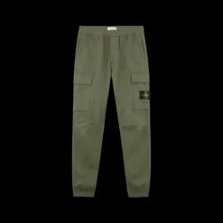 Pantalon cargo STONE ISLAND satin laine coton stretch kaki bas élastique
