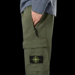 Pantalon cargo STONE ISLAND satin laine coton stretch kaki bas élastique
