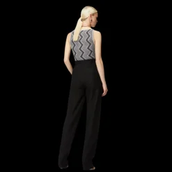 Pantalon carotte MISSONI laine viscose à motif zigzag ton sur ton noir