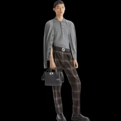 Pantalon cigarette FENDI pince laine tartan marron jaune