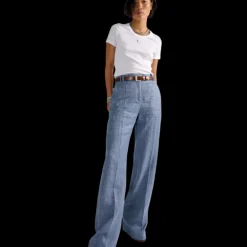Pantalon de costume BARBARA BUI droit lin coton bleu jean