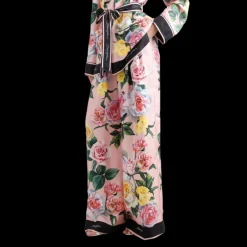 Pantalon de pyjama DOLCE & GABBANA twill de soie imprimé roses pivoines