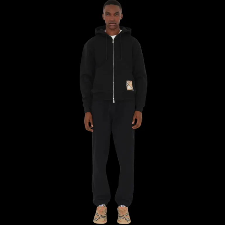 Pantalon de survêtement BURBERRY jogging coton noir patch check poche