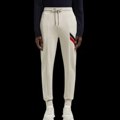 pantalon de survêtement MONCLER coton mélangé beige bordure tricolore