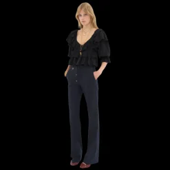 Pantalon de tailleur CHLOE à plis droit laine stretch bleu nuit