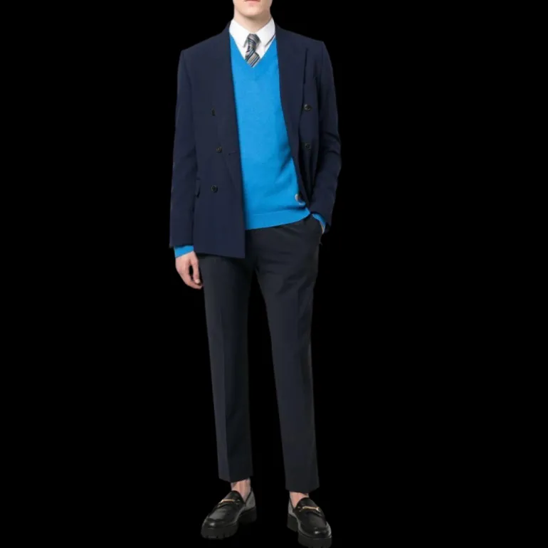 Pantalon DOLCE & GABBANA coton stretch bleu marine taille élastiquée broderie DG