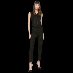 Pantalon DOLCE & GABBANA taille haute en sergé noir rayures blanches