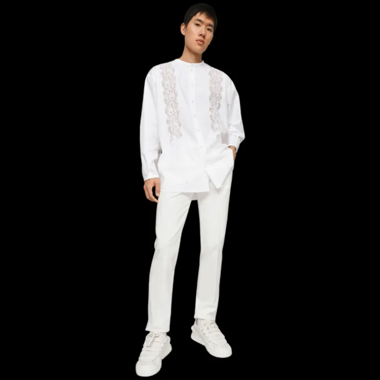 Pantalon DOLCE & GABBANA coton stretch blanc étiquette plaque logo