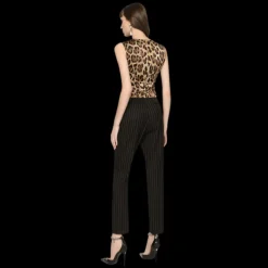 Pantalon DOLCE & GABBANA taille haute en sergé noir rayures blanches