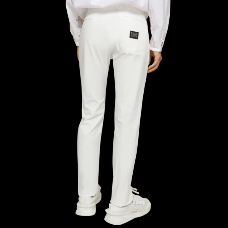 Pantalon DOLCE & GABBANA coton stretch blanc étiquette plaque logo