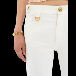 Pantalon droit CHLOE toile de coton bio blanc boutons dorés
