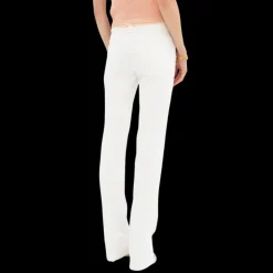 Pantalon droit CHLOE toile de coton bio blanc boutons dorés