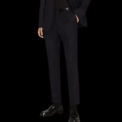 Pantalon droit DOLCE & GABBANA laine flanelle bleu marine