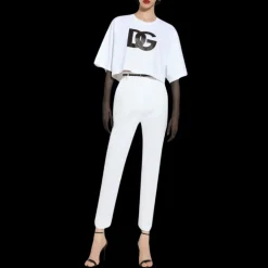 Pantalon droit DOLCE & GABBANA taille haute coton blanc