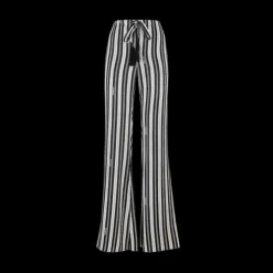 Pantalon droit FENDI cordon de serrage soie rayures noir crème