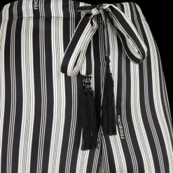 Pantalon droit FENDI cordon de serrage soie rayures noir crème