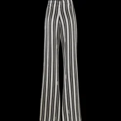 Pantalon droit FENDI cordon de serrage soie rayures noir crème