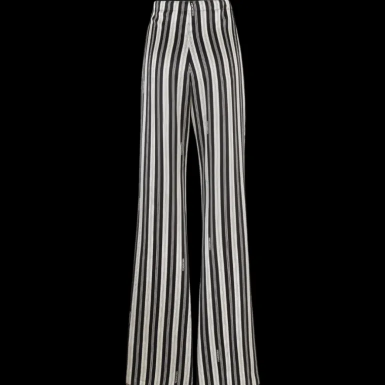 Pantalon droit FENDI cordon de serrage soie rayures noir crème