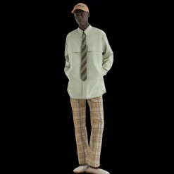 Pantalon droit FENDI coton carreaux Madrass beige bleu gris