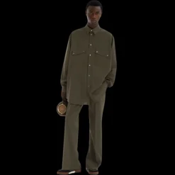 Pantalon FENDI couture droit laine vert kaki