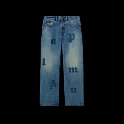 Pantalon Jean PALM ANGELS denim bleu clair détails délavé lettre logo