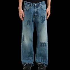 Pantalon Jean PALM ANGELS denim bleu clair détails délavé lettre logo