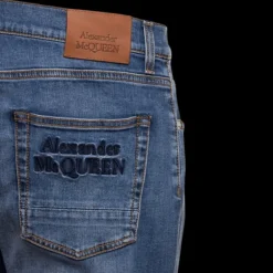 Pantalon Jeans ALEXANDER MCQUEEN denim Blue bleu délavé broderie poche