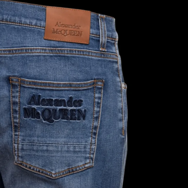 Pantalon Jeans ALEXANDER MCQUEEN denim Blue bleu délavé broderie poche