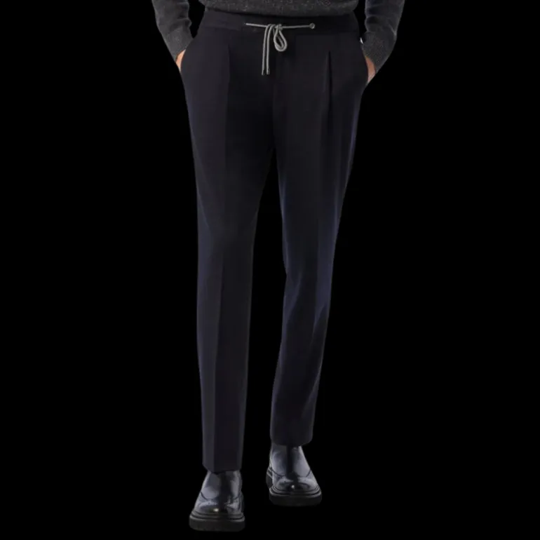 Pantalon jogging CORNELIANI jersey laine bleu marine cordon taille