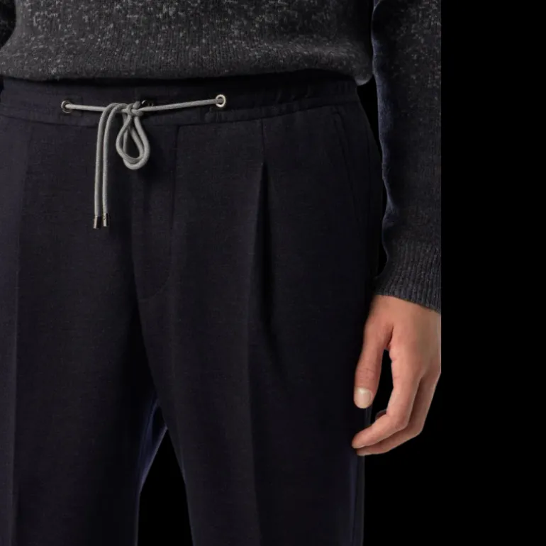 Pantalon jogging CORNELIANI jersey laine bleu marine cordon taille