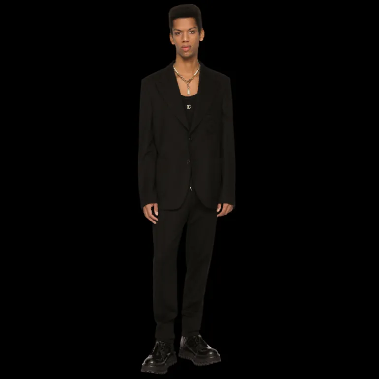 Pantalon jogging DOLCE & GABBANA jersey noir chevrons cordon