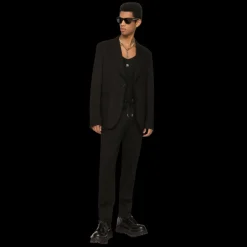 Pantalon jogging DOLCE & GABBANA jersey noir chevrons cordon