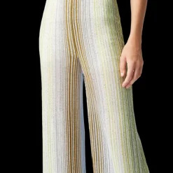 Pantalon MISSONI Palazzo viscose lamé argent rayure vert bleu paillettes