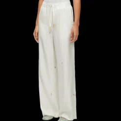 Pantalon pyjama soie écrue rayures broderie pingouin LOEWE x Suna Fujita