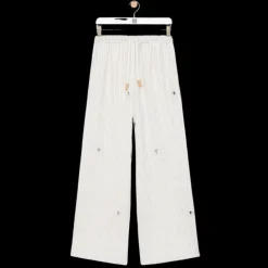 Pantalon pyjama soie écrue rayures broderie pingouin LOEWE x Suna Fujita