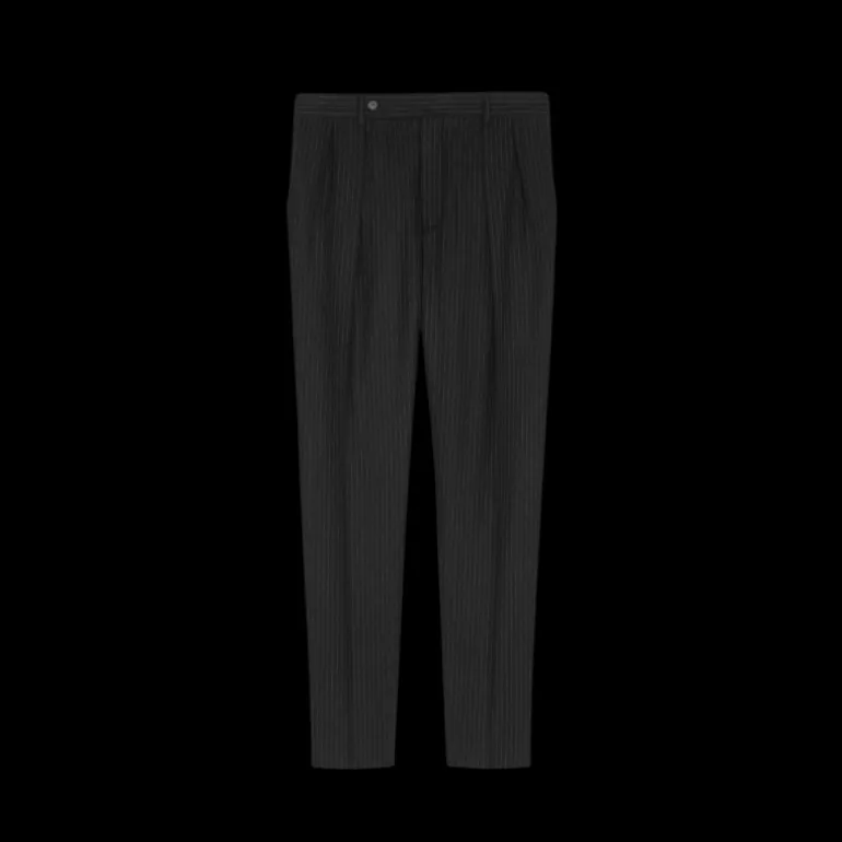 Pantalon SAINT LAURENT Carotte laine noire fines rayures craie