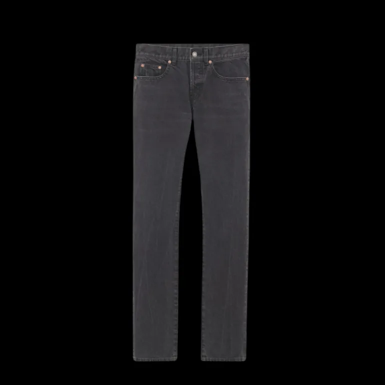 Pantalon SAINT LAURENT jean slim coton denim gris foncé delavé